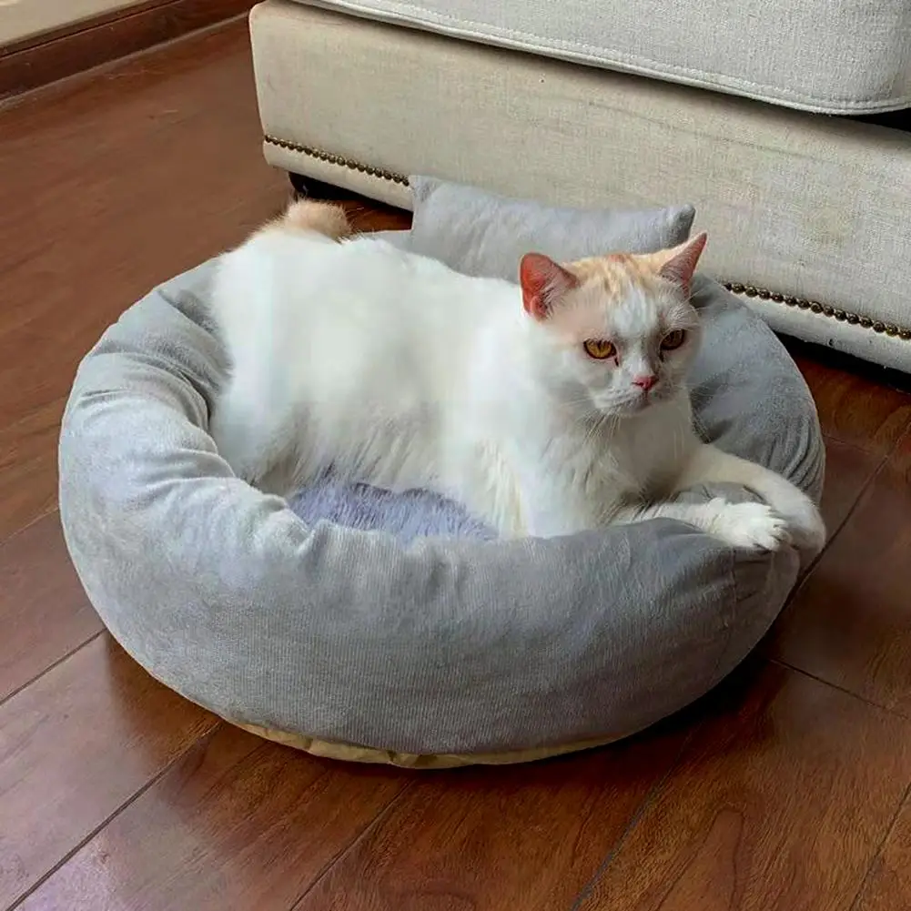 Теплая кровать для кошки дом круглая кровать Fodable собака коврик для сна гнездо питомник подушка для питомца щенячье гнездо оболочка скрывающая булочка для бургера на зиму