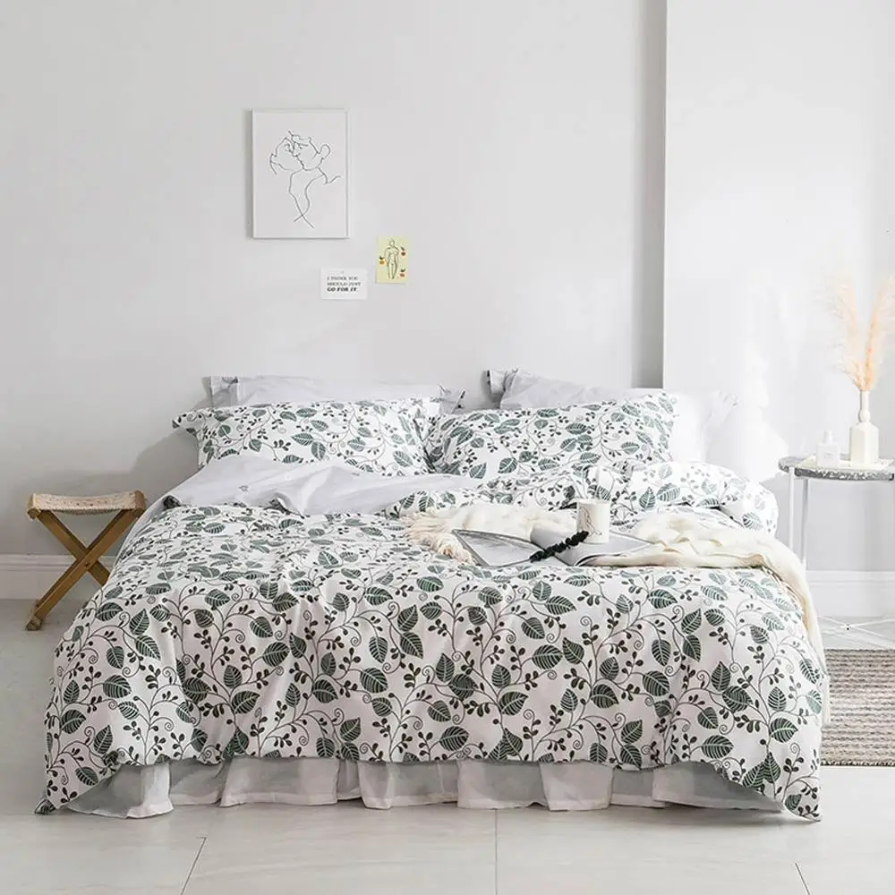 

2019 American Style Green Leaves Duvet Cover Set Flat Fitted Sheet Cotton Bedlinens Hypoallergenic Twin Queen King Bedlinens
