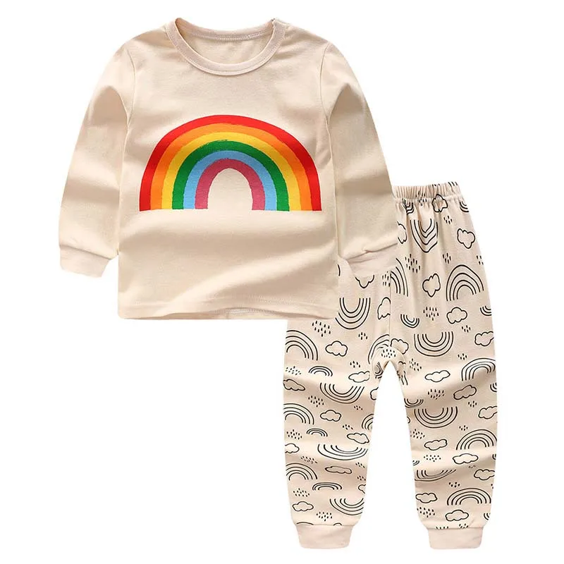 Новая весенне-Осенняя детская пижама для новорожденных мальчиков и девочек удобный хлопковый топ с длинными рукавами с милым рисунком+ брюки, Пижама - Цвет: Хаки