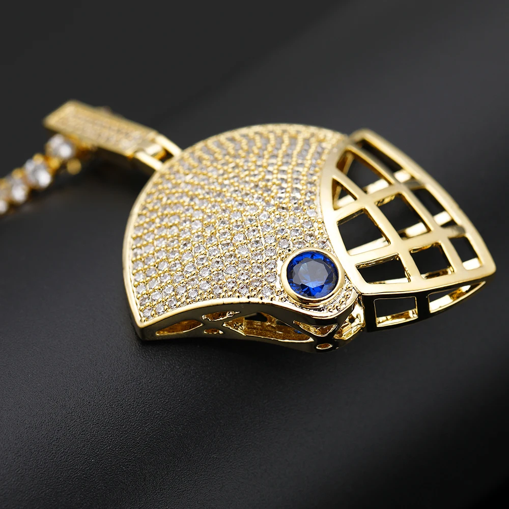 Хип хоп Iced Out полный Циркон футбол хоккейная Кепка мотоциклетный шлем кулон Мужская мода Рэппер аксессуар для подарка
