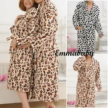 Unisex Men Fashion Flannel Warm Thickening Leopard Print Long Robe Soft Bathrobe Towelling Bath Robe Dressing Gown Nightwear
