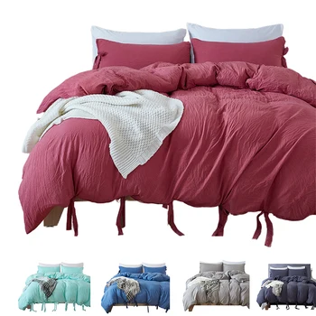 

New Product Solid Color 2/3 Pcs Bedding Set Microfiber Bedclothes Navy Blue Gray Bed Linens Duvet Cover Set Bed Sheet