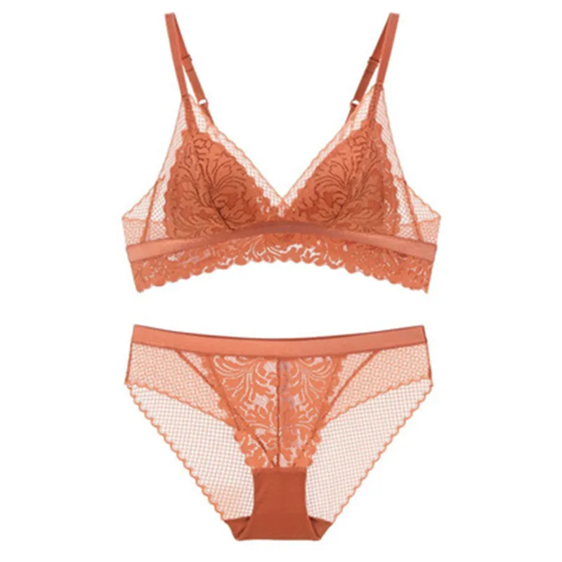

Spring and Summer New Ring-free Triangle Cup French Ultra-thin Lace Embroidered Underwear Bra Suit
