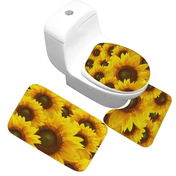 

Water-absorbing anti-slip bathroom mat toilet toilet three-piece set carpet floor mat thick flannel flower printing bath mat