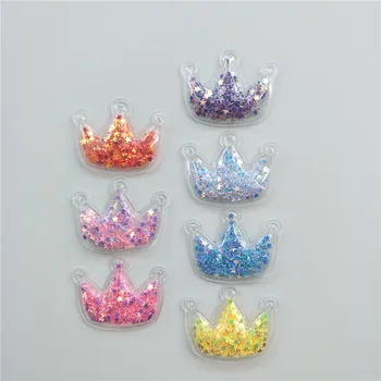 

28pcs/lot Small Size 3.8*3cm Crown Transparent Bling bling Flowing Patches Appliques for DIY Children Clip Accessories