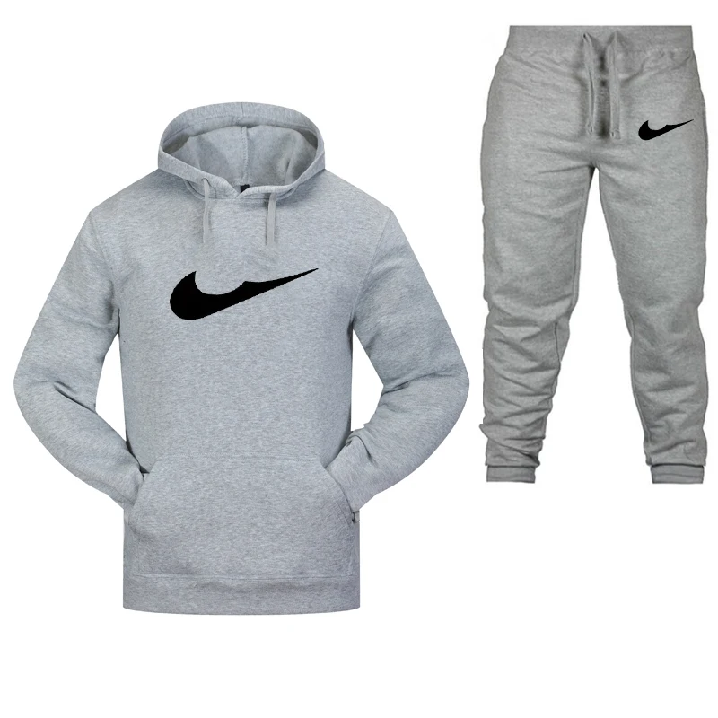 

Mens Running Suits Autumn And Winter Jacket with hat/Sweatpants Two-piece set Fitness Training Hoodies Pants Male Jogging Sports
