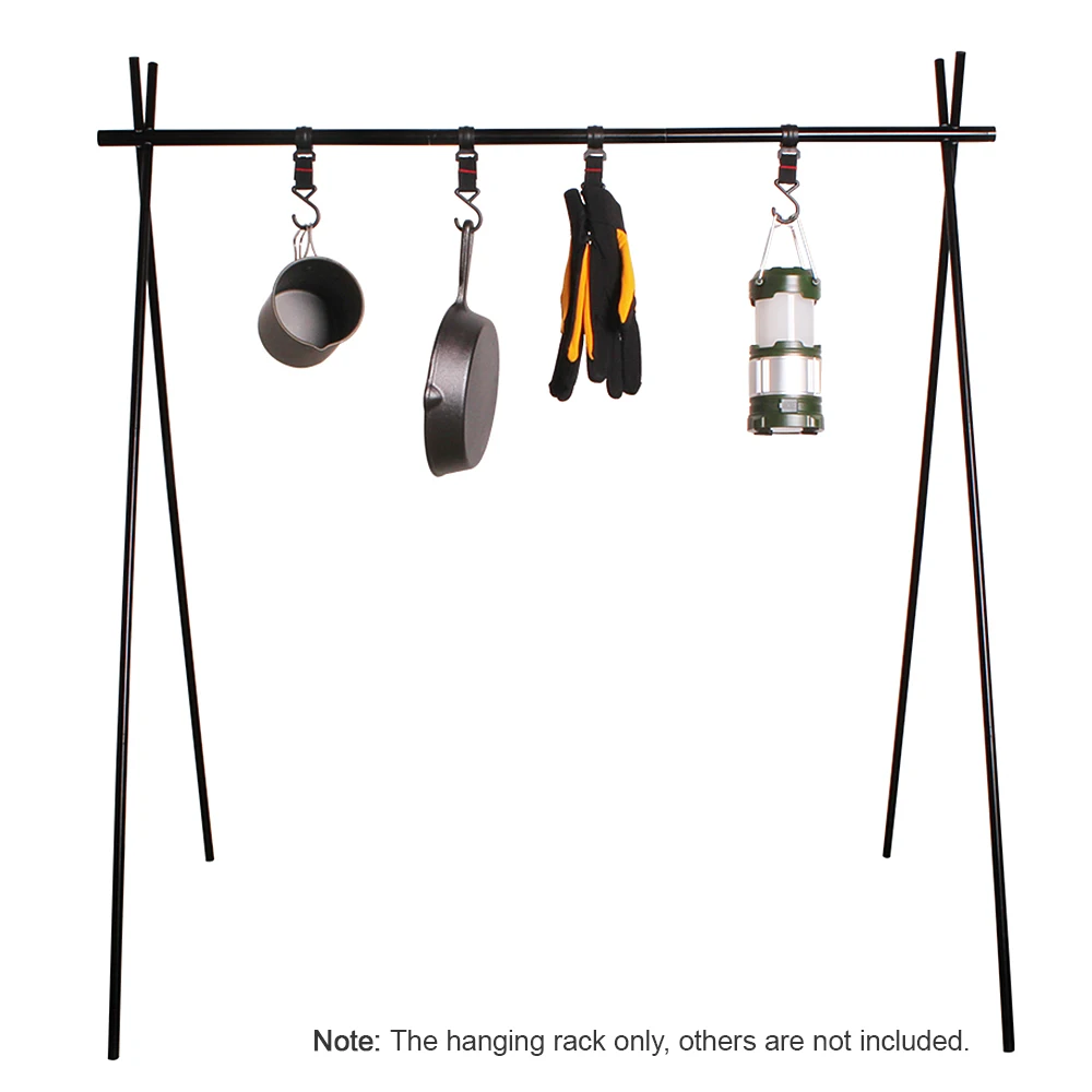 

Outdoor Cookware Hanging Rack Triangular Pot Pan Camping Light Tools Hanging Organizer Stand 8kg Foldable Rack with Hooks
