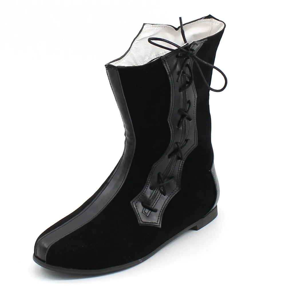 YOUYEDIAN boots men suede leather motorcycle boots men Leisure Solid Color Round Toe Lace-Up Boots Shoe Square Heel Shoes#809g20