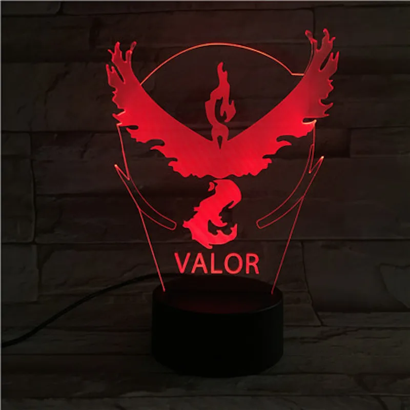 team valor Pokemon Go рисунок Пикачу 3d ночной светильник светодиодный сенсорный датчик Декор для гостиной Прямая поставка батарейный Ночной светильник Настольная лампа Пикачу - Испускаемый цвет: team valor