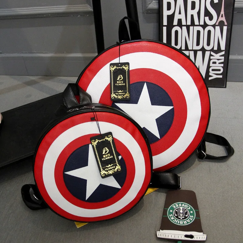 

Captain America Shield Backpack Circle Backpack Women's Korean-style Five-pointed Star Shield Large Small Celebrity Style Bag Me