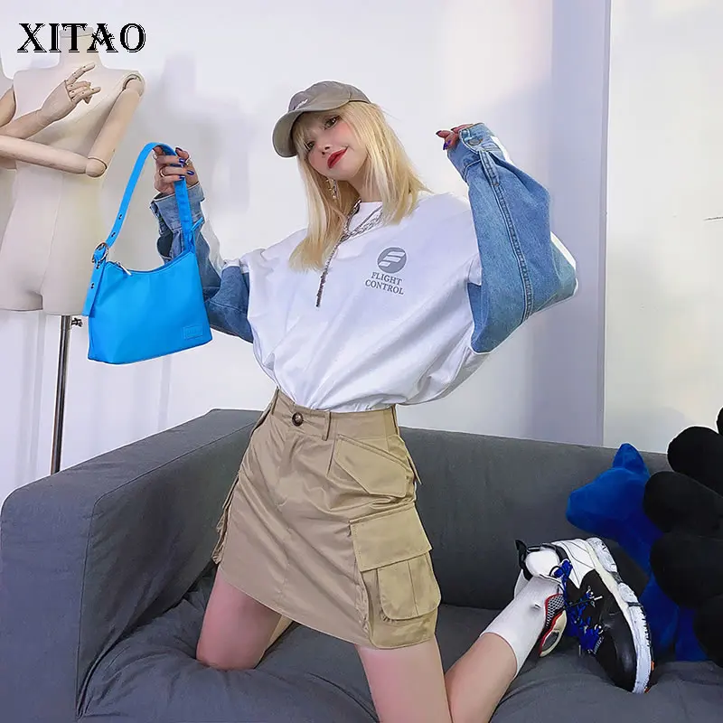 

XITAO Tide Hit Color Patchwork Letter Sweatshirt Women Clothes 2020 Spring New Fashion Loose Pullover Full Sleeve Top XJ4242