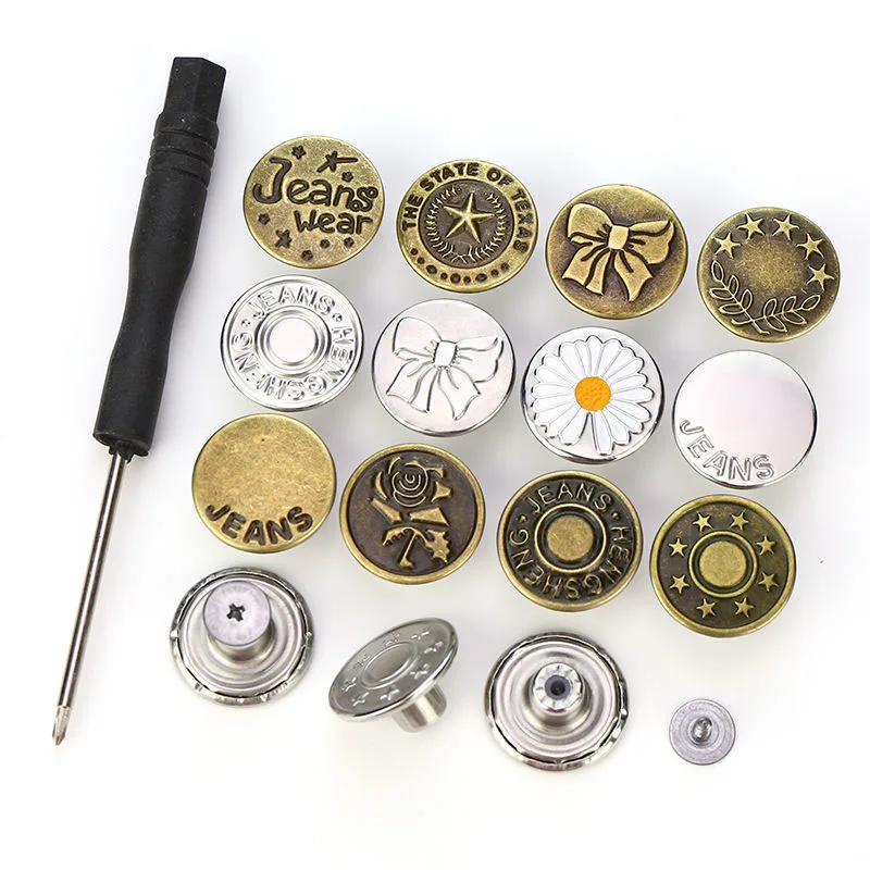 10pcs Metal Snap Buttons Adjustable Jeans Button Buttons for Jeans