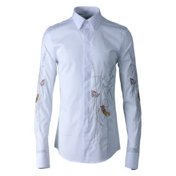 

Middle Guofeng Flowers And Plants Male Shirt Embroidery Shirt Male Brand Men Shirt Men's Wear