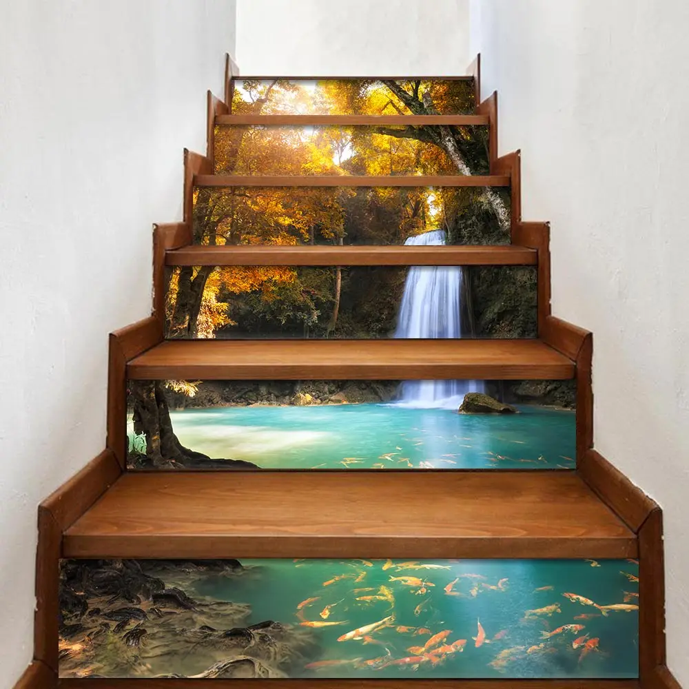

6Pcs/Set Creative 3D DIY Landscape Wall Stickers PVC Stairs Decoration Waterfall Pattern for Room Home Decor Decal Floor Sticker