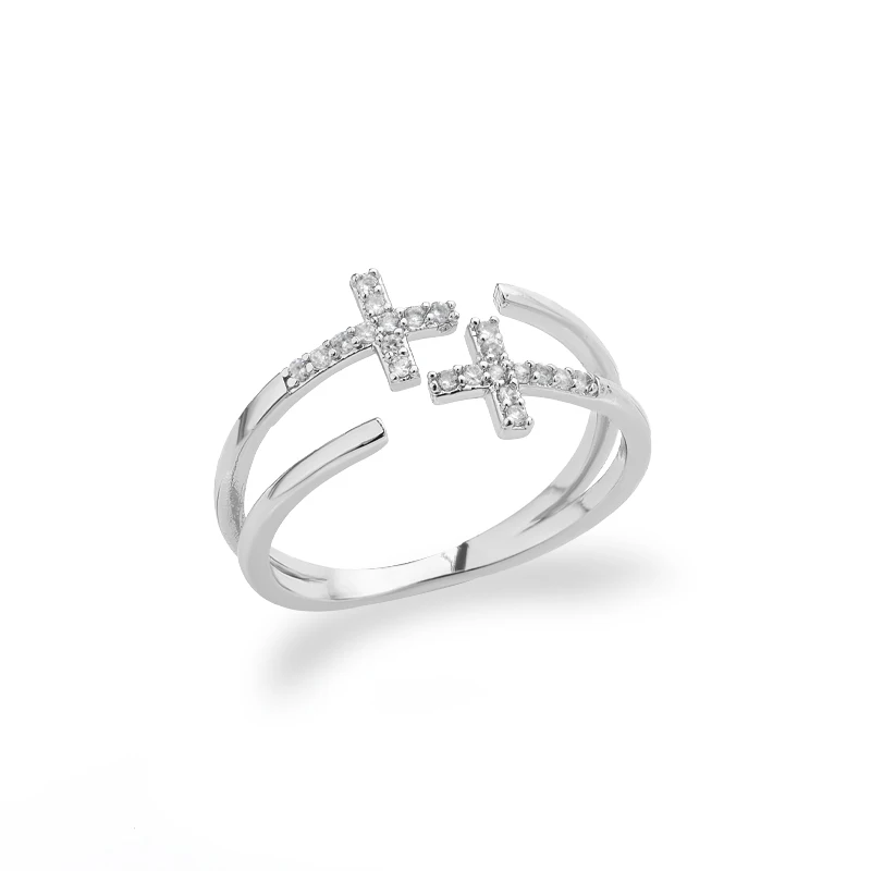 Bague en acier inoxydable avec ouverture brillante pour femme, matiques doubles croisées, document en or, bague de mariage de luxe, cadeau de bijoux