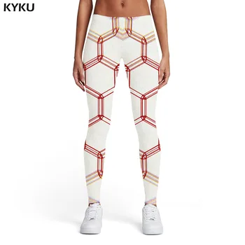 

KYKU Brand Psychedelic Leggings Women Geometric Elastic White Leggins Abstract Ladies Harajuku Sexy Womens Leggings Pants