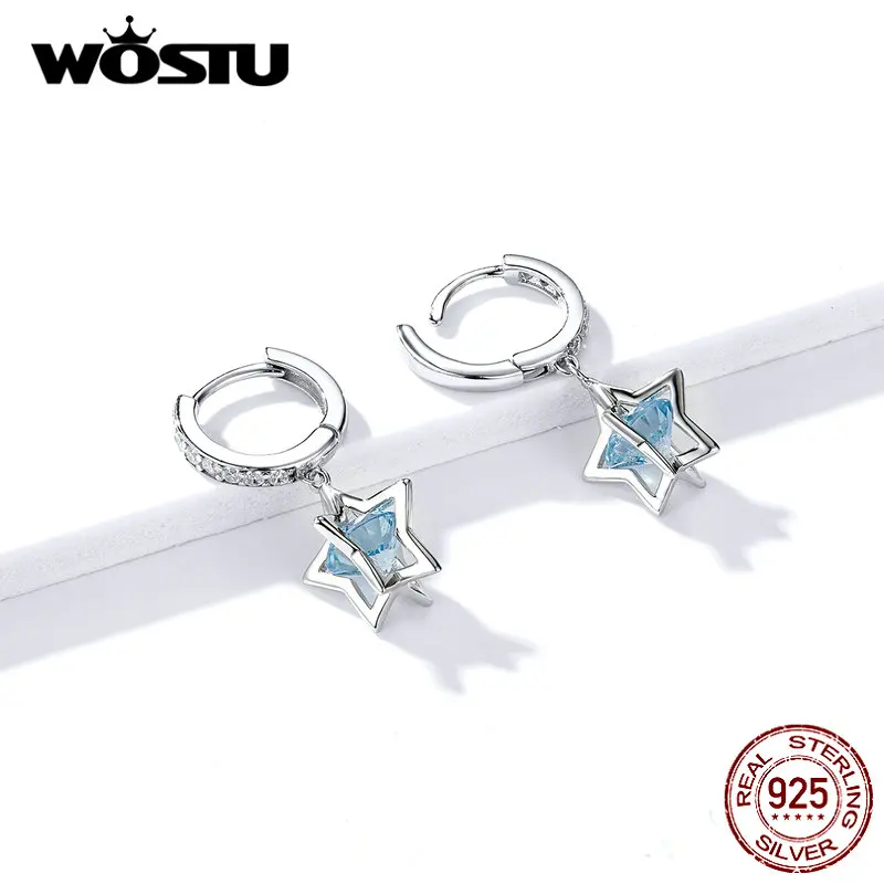 WOSTU, подлинные 925 пробы Серьги С Серебряной звездой, романтические, двухслойные, уникальные серьги для женщин,, модное ювелирное изделие, подарок DAE31