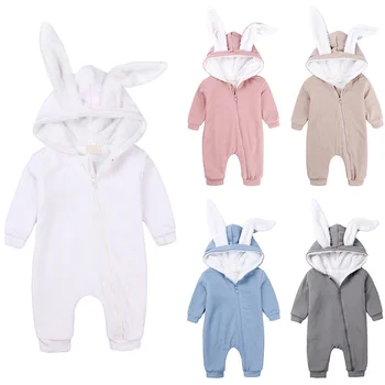 

Newborn Infant Jumpsuit Autumn Winter Baby Baby Girls Cute Rabbit Ear Hooded Jumpsuit Toddler Kids Bunny Rompers New
