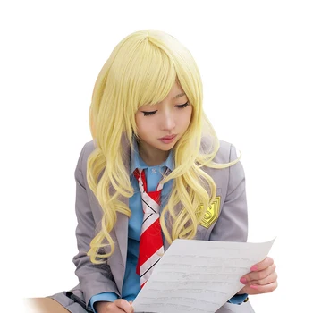 

Cosplay Halloween Party Your Lie in April Kaori Miyazono Long Roll Gold High Temperature Resistant Fiber Synthetic Wig