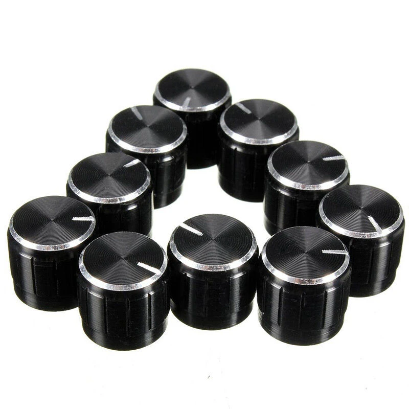 10pcs/lot Black 6mm Potentiometer Knobs Caps Knurled Shaft