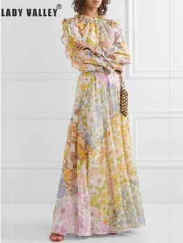

Free shipping lotus leaf printing sleeves jacket two-piece suit ladies spring new high waist straps big swing fashion skirt