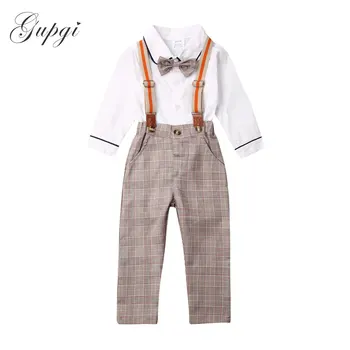 

2-9Y Children Kid Boys Clothes Set Formal Gentleman Boy Suit Bow Shirts Tops Bib Pants Outfits