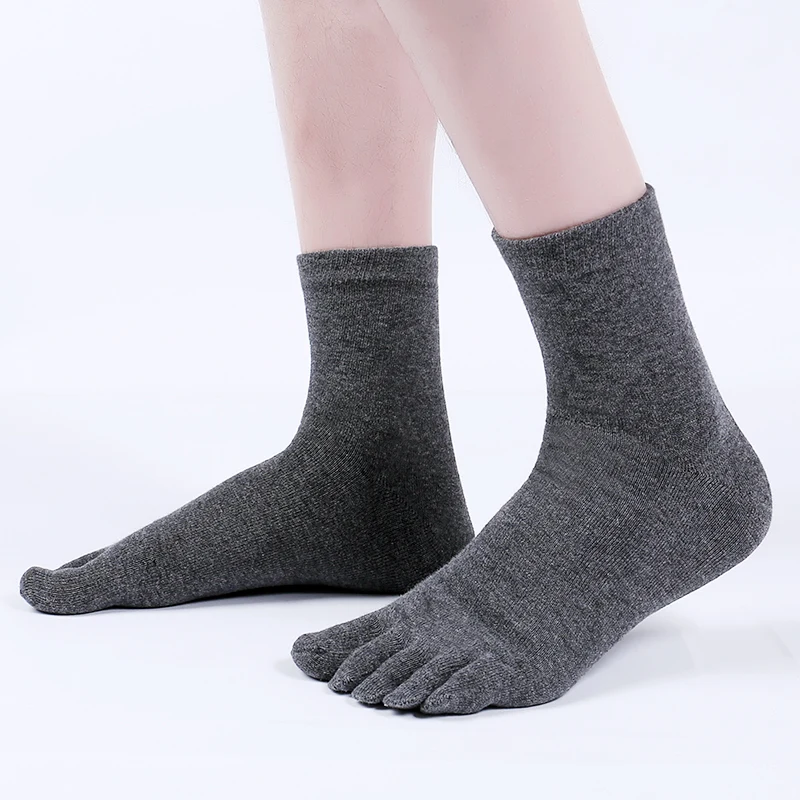 5 Pairs of Solid White Black Gray Men Toe Socks Bamboo Fiber Male