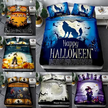 

Halloween DIY Print Bedding Set Horror Pumpkin Lantern Vampire Pattern kids Bedding Duvet cover Pillowcase Single Bedding set