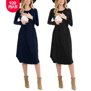

AliExpress 2019 Europe And America Autumn And Winter New Style Solid Color Nursing Maternity Clothes Long Sleeve Crew Neck Waist