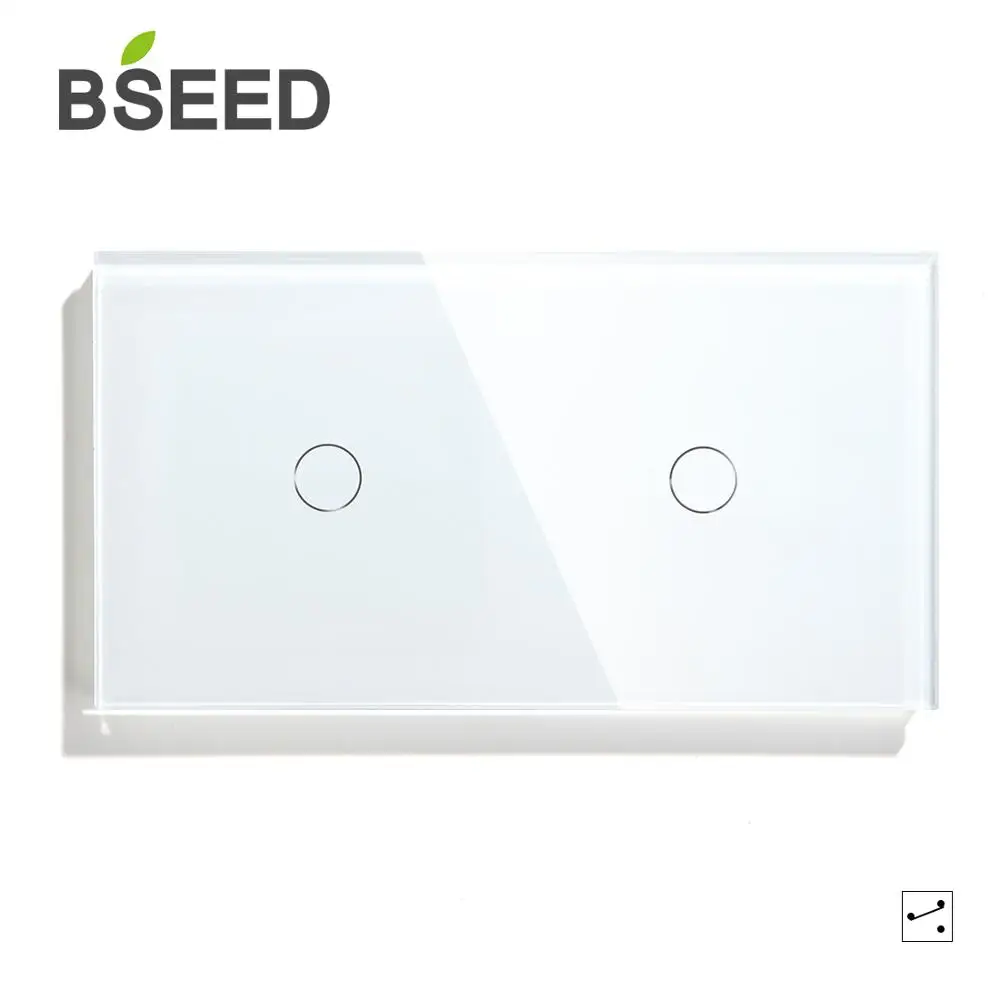 Bseed 2 Gang Touch Switch 157mm 1 Way 2 Way Light Switch White Black Golden Crystal Class Panel Switch Waterproof Switch afbeelding