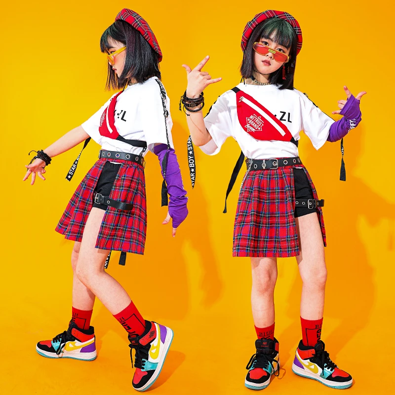 

Kids Children's Day Dancing Performance Stage Wear Outfit Girls Summer Lattice Jazz Hiphop Dance Competition Costume Suit YS1433