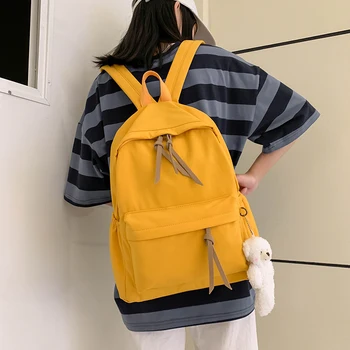 

Women Backpack Fashion Bear Pendant Women Shoulder Bag Solid Color School Bag For Teenage Girl Children Backpacks Travel Bag