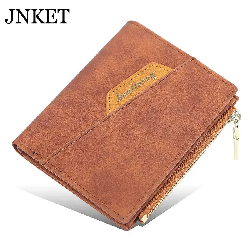 

JNKET New Retro Men's Short Wallet PU Leather Clutch Wallet Zipper Wallet Money Clip Credit Card Wallet Card Holder Notecase