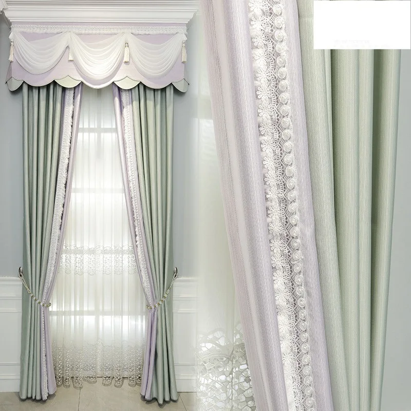 

Simple modern contrast stitching thickened curtain bedroom girl fresh wedding room high grade curtain shading customization