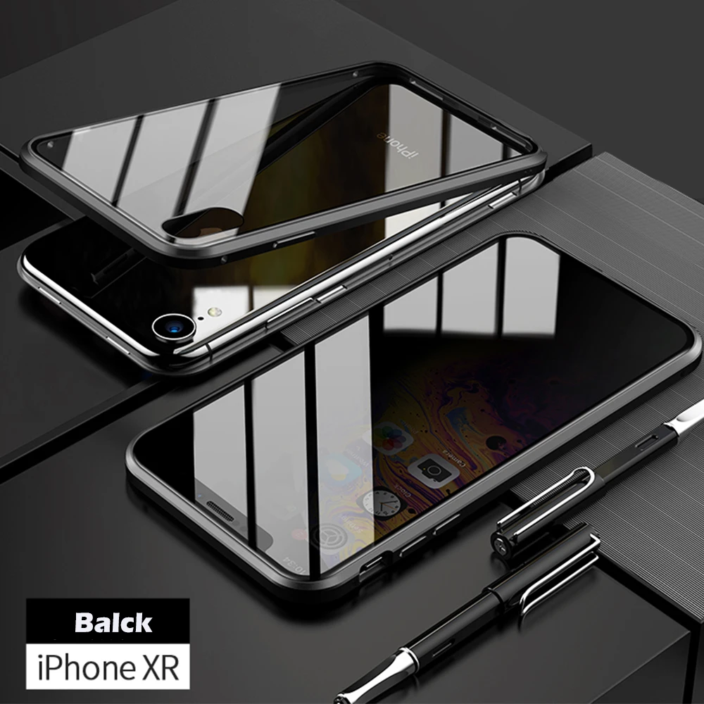 Защитный Магнитный чехол из закаленного стекла для iPhone 11, 11pro, XS MAX, XR, X, защитный магнитный металлический бампер для iPhone 7/8/Plus - Цвет: for iPhone XR black