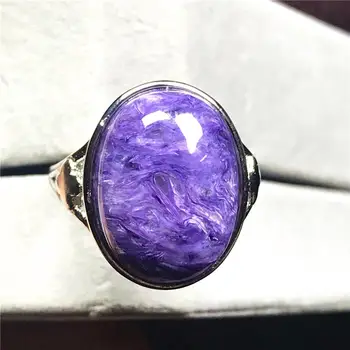 

Top Natural Purple Charoite Ring For Woman Lady Man Crystal 21x17mm Beads Love Gift Silver Stone Adjustable Ring Jewelry AAAAA