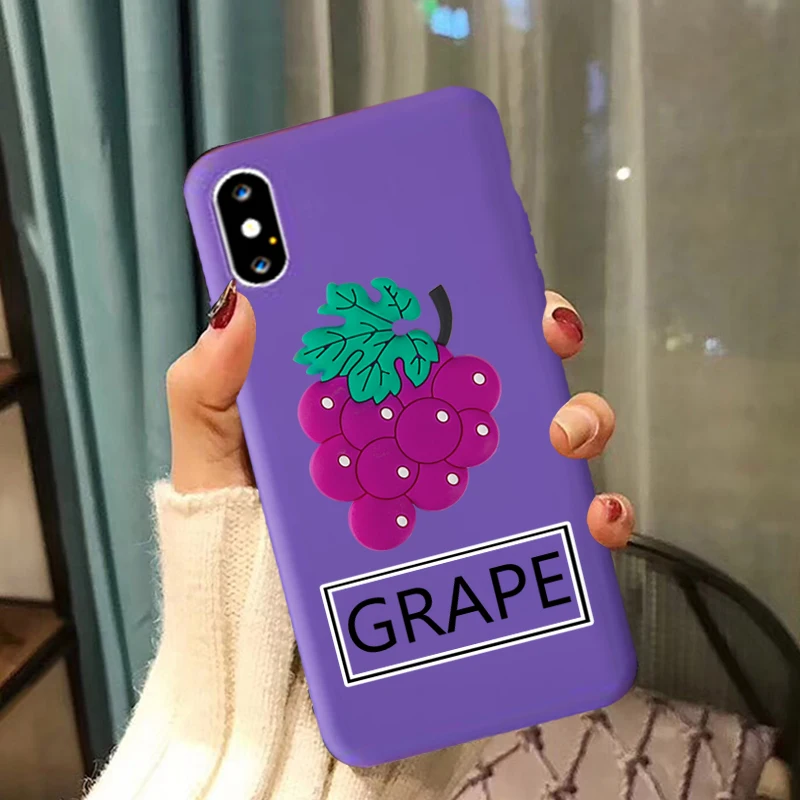 

Candy-colored Matte Matte Silicone Soft Shell Phone Case for IPhone 11 Pro XS Max X XR 7 8 6 6s Plus 3D Fruit Grape Phone Cover
