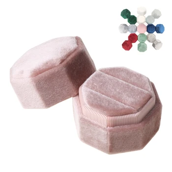 

Velvet Double Ring Box Octagon Wedding Ceremony Ring Box with Detachable Lid AXYD