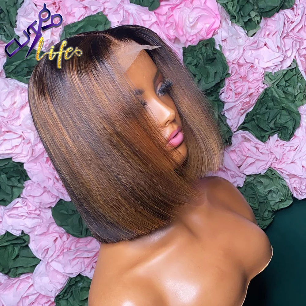 Short Bob Wig 13X4 Lace Frontal Wig Straight Highlight PrePlucked Remy Hair Human Hair Brazilan 4x4 Lace Closure For Women