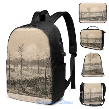 

American Civil War The Battle of Shiloh by Alfred Edward Mathews (1862) USB Charge Backpack Cosmetic bag Travel laptop bag