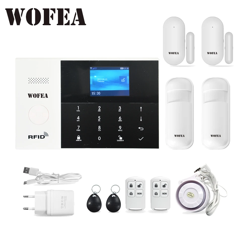 Wofea wifi gprs sim-карта SMS RFID карта приложение дистанционное управление Беспроводной топ домашней безопасности пожарный дом сигнализация система с голосовой сигнализацией - Цвет: Bundle B