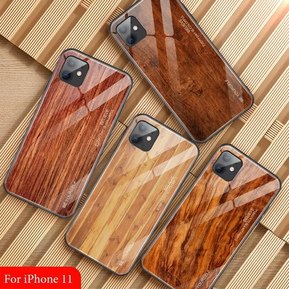 Чехол с деревянным узором из закаленного стекла для iPhone X XS Max XR защитный чехол 11 Pro