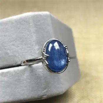 

14x10mm Top Natural Blue Kyanite Beads Ring Jewelry For Woman Men Crystal Beads Gift Cat Eye Stone Silver Adjustable Ring AAAAA