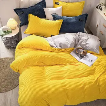 

YanTing Solid Color Corduroy Home Textile Anti Pilling Duvet Cover And Pillowcases Twin Full Queen King Size Do not dry clean