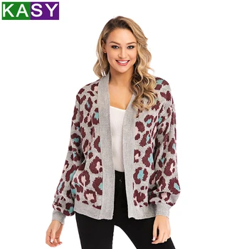 

Winter Knitted Cardigan Sweaters for Women 2019 Open Front Leopard Patterns Plus Size Thick Knitwear Kimino Cardigans