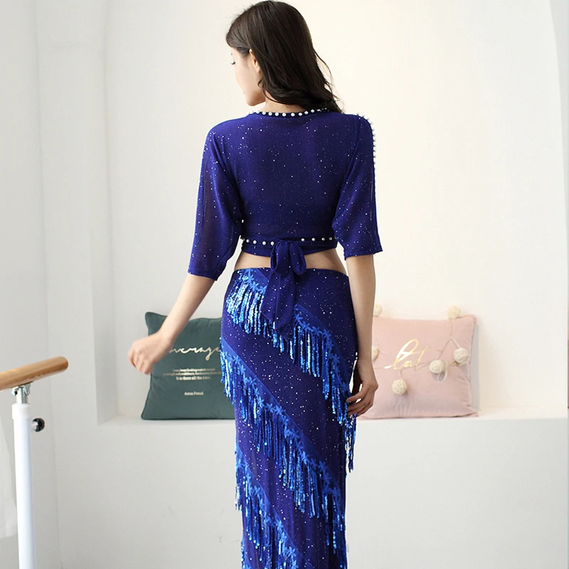 Belly Dance Costume Female Elegant Sequin Tassel Bellydance Dresses Oriental Dance Clothes Belly Dance 2 Piece Set DQL2508