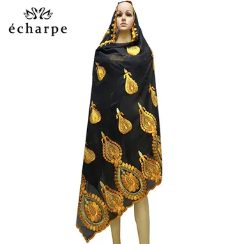 

2020 New Arrival African Women Scarfs Soft Cotton Scarf Big Embroidery Underside Design Long Shawls HeadScarf EC042