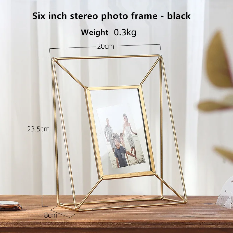 6 inch black Nordic геометрический металла Стекло фоторамки креативный Настольный складной вращающийся Золотой железная декоративная картина украшения 6/8 дюймов - Цвет: 6 inch black