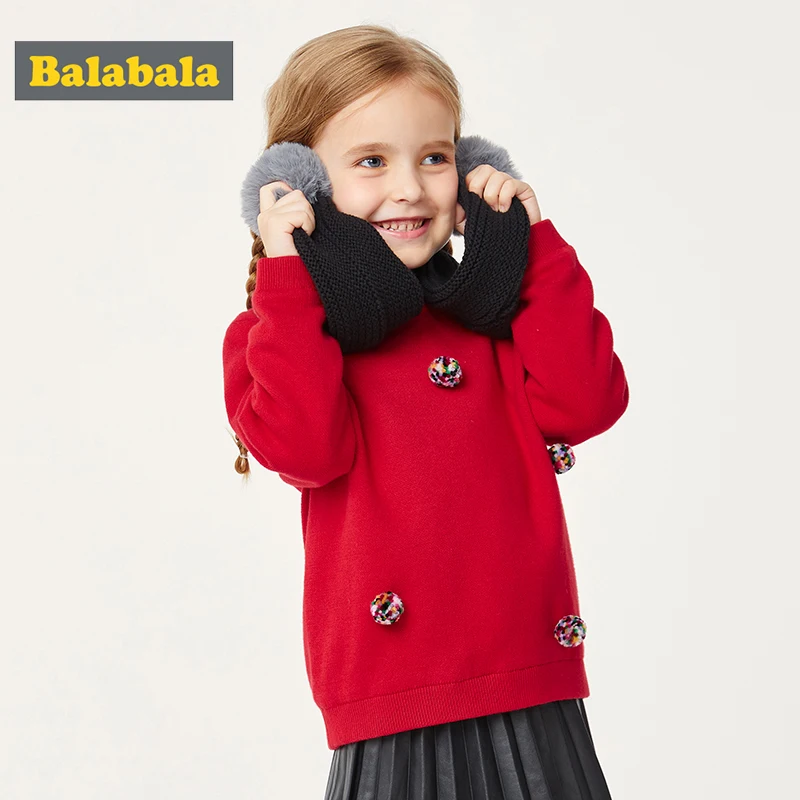 Balabala Children's wear sweater girls baby autumn and winter new girls bottoming shirt plus cotton sweater