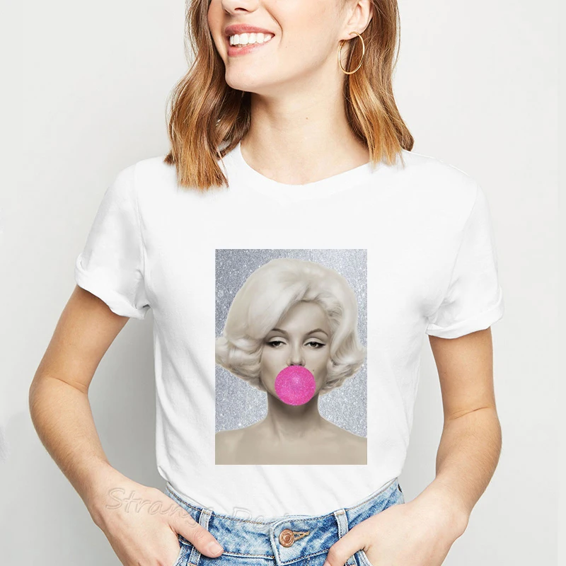 Женская футболка Marilyn Monroe в стиле ольччан с рисунком жевательной резинки 2019 |